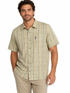 Columbia Mens XL Yellow Plaid Short Sleeve Button Shirt Summercore Outdoorsy